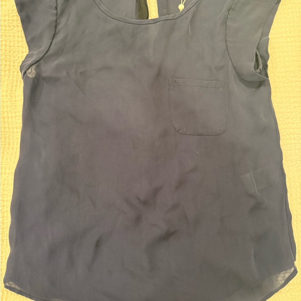 Joie Blue 100% Silk Cap Sleeve Blouse